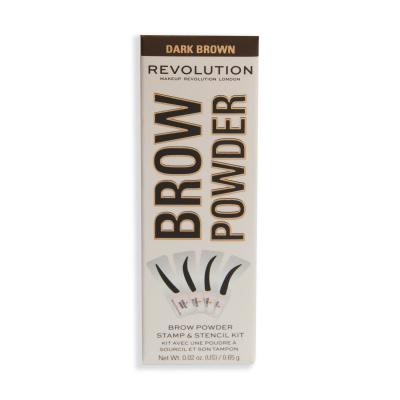 Makeup Revolution London Brow Powder Stamp &amp; Stencil Πούδρα φρυδιών για γυναίκες 0,65 gr Απόχρωση Dark Brown