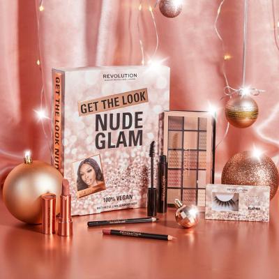 Makeup Revolution London Get The Look Nude Glam Σετ δώρου Παλέτα σκιές ματιών Reloaded Palette 16,5 g + μολύβι ματιών Khol Eyeliner 1,15 g Black + κραγιόν Satin Kiss Lipstick 3,5 g Chauffeur + μολύβι για το περίγραμμα των χειλιών Satin Kiss Lip Liner 1,15 g Chauffeur + μάσκαρα Mascara 8 g Black + ψε