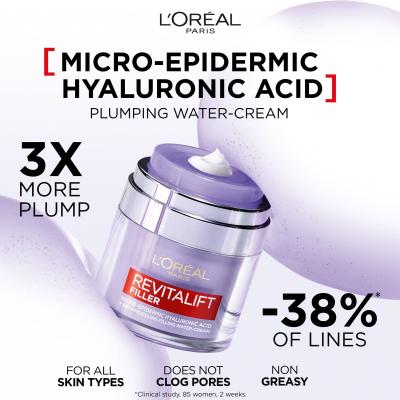 L&#039;Oréal Paris Revitalift Filler HA Plumping Water-Cream Κρέμα προσώπου ημέρας για γυναίκες 50 ml