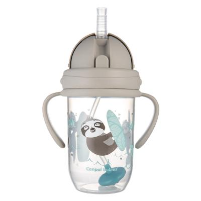 Canpol babies Exotic Animals Non-Spill Expert Cup With Weighted Straw Grey Ποτήρι για παιδιά 270 ml