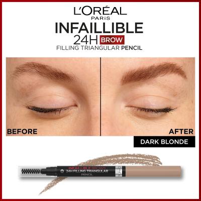 L&#039;Oréal Paris Infaillible Brows 24H Filling Triangular Pencil Μολύβι για τα φρύδια για γυναίκες 1 ml Απόχρωση 06 Dark Blonde