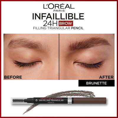 L&#039;Oréal Paris Infaillible Brows 24H Filling Triangular Pencil Μολύβι για τα φρύδια για γυναίκες 1 ml Απόχρωση 03 Dark Brunette