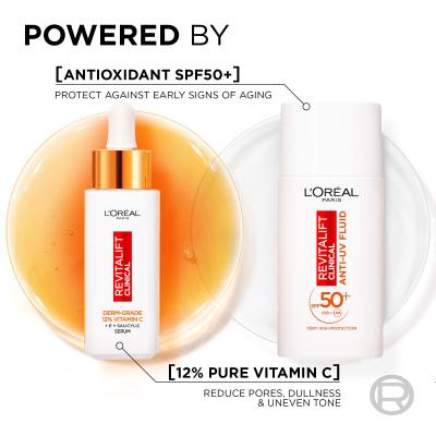 L&#039;Oréal Paris Revitalift Clinical Pure 12% Vitamin C Σετ δώρου ορός Revitalift Clinical Vitamin C Serum 30 ml + Κρέμα προσώπου ημέρας Revitalift Clinical Vitamin C Anti-UV Fluid SPF50 50 ml