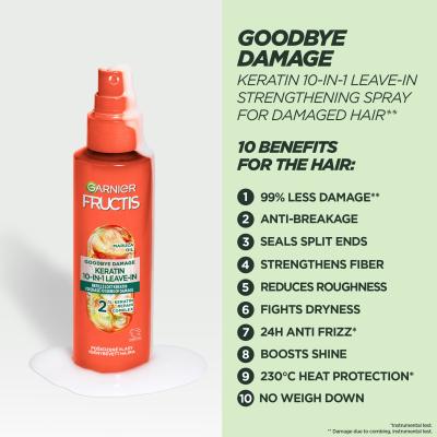 Garnier Fructis Goodbye Damage Keratin 10-In-1 Leave-In Περιποίηση μαλλιών χωρίς ξέβγαλμα για γυναίκες 150 ml