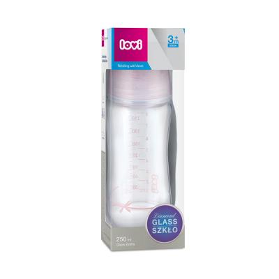 LOVI Baby Shower Glass Bottle Pink 3m+ Μπιμπερό για παιδιά 250 ml