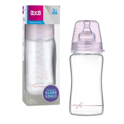 LOVI Baby Shower Glass Bottle Pink 3m+ Μπιμπερό για παιδιά 250 ml