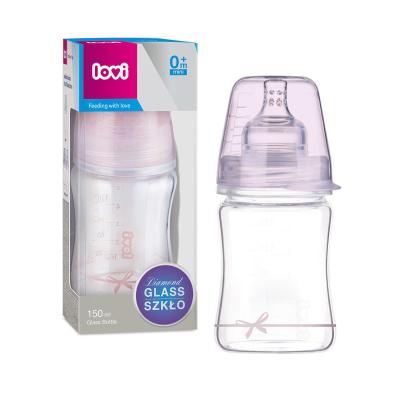 LOVI Baby Shower Glass Bottle Pink 0m+ Μπιμπερό για παιδιά 150 ml