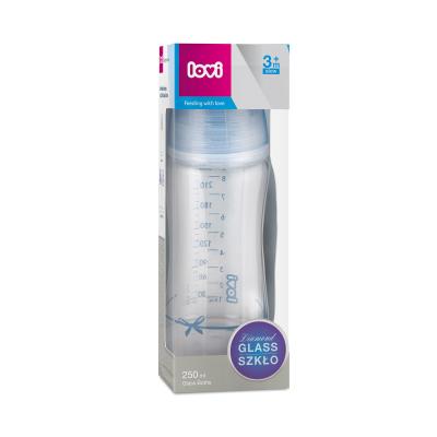 LOVI Baby Shower Glass Bottle Blue 3m+ Μπιμπερό για παιδιά 250 ml