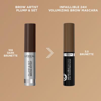 L&#039;Oréal Paris Infaillible Brows Volumizing Eyebrow Mascara Μάσκαρα φρυδιών για γυναίκες 4,4 ml Απόχρωση 3.0 Brunette