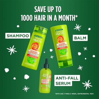 Garnier Fructis Vitamin &amp; Strength Σετ δώρου σαμπουάν Fructis Vitamin &amp; Strength Reinforcing Shampoo 400 ml + μαλακτικό Fructis Vitamin &amp; Strength Reinforcing Conditioner 200 ml + ορός μαλλιών Fructis Vitamin &amp; Strength Θεραπεία κατά της πτώσης 125 ml