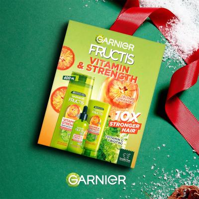 Garnier Fructis Vitamin &amp; Strength Σετ δώρου σαμπουάν Fructis Vitamin &amp; Strength Reinforcing Shampoo 400 ml + μαλακτικό Fructis Vitamin &amp; Strength Reinforcing Conditioner 200 ml + ορός μαλλιών Fructis Vitamin &amp; Strength Θεραπεία κατά της πτώσης 125 ml