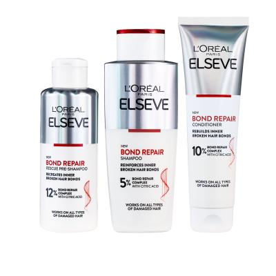 L&#039;Oréal Paris Elseve Bond Repair Σετ δώρου σαμπουάν Elseve Bond Repair Shampoo 200 ml + φροντίδα πριν το σαμπουάν Elseve Bond Repair Pre-Shampoo 200 ml + μαλακτικό Elseve Bond Repair Conditioner 150 ml