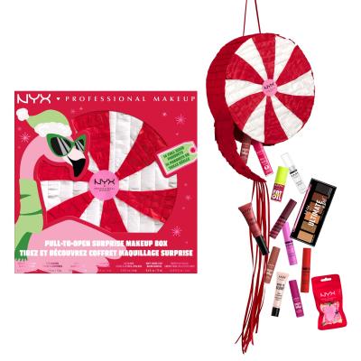 NYX Professional Makeup Fa La La L.A. Land Pull-To-Open Surprise Makeup Box Σετ δώρου lip gloss 5 τμχ + κραγιόν 3 τμχ + ρουζ 1 τμχ + λάδι χειλιών 1 τμχ + highlighter 1 τμχ + παλέτα σκιών + σφουγγάρι μακιγιάζ 1 τεμάχιο + λίμα νυχιών 1 τμχ