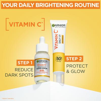 Garnier Skin Naturals Vitamin C Σετ δώρου καθημερινός ορός προσώπου Skin Naturals Vitamin C Brightening Super Serum 30 ml + fluid προσώπου Skin Naturals Vitamin C Daily UVInvisible SPF50 40 ml