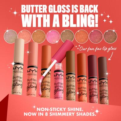 NYX Professional Makeup Butter Gloss Bling Lip Gloss για γυναίκες 8 ml Απόχρωση 01 Bring The Bling