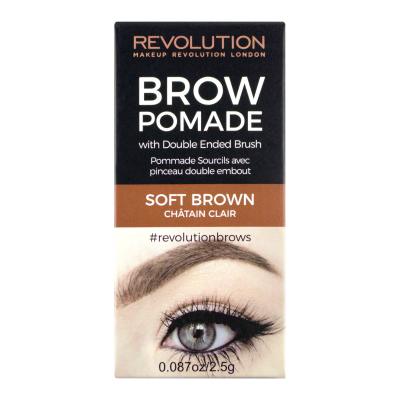 Makeup Revolution London Brow Pomade With Double Ended Brush Τζέλ φρυδιών για γυναίκες 2,5 gr Απόχρωση Soft Brown