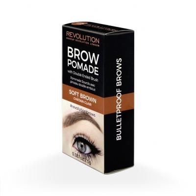 Makeup Revolution London Brow Pomade With Double Ended Brush Τζέλ φρυδιών για γυναίκες 2,5 gr Απόχρωση Soft Brown