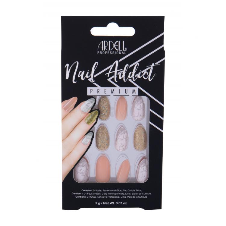 Ardell Nail Addict Premium Τεχνητά νύχια για γυναίκες Απόχρωση Pink Marble &amp; Gold Σετ