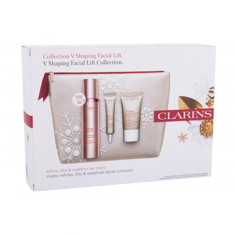 Clarins V Shaping Facial Lift Σετ δώρου ορός προσώπου 50 ml + ορός ματιών Enhancing Eye Lift 7 ml + μάσκα προσώπου V-Facial Intensive Wrap 15 ml + καλλυντική τσάντα