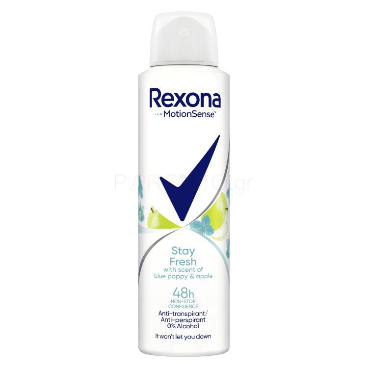 Rexona MotionSense Stay Fresh Blue Poppy &amp; Apple Αντιιδρωτικό για γυναίκες 150 ml