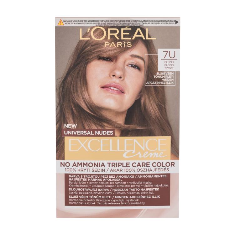 L&#039;Oréal Paris Excellence Creme Triple Protection No Ammonia Βαφή μαλλιών για γυναίκες 48 ml Απόχρωση 7U Blond ελλατωματική συσκευασία