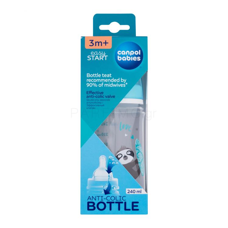 Canpol babies Exotic Animals Easy Start Anti-Colic Bottle Blue 3m+ Μπιμπερό για παιδιά 240 ml