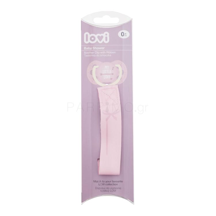 LOVI Baby Shower Soother Clip With Ribbon Girl Κλιπ πιπίλας για παιδιά 1 τεμ