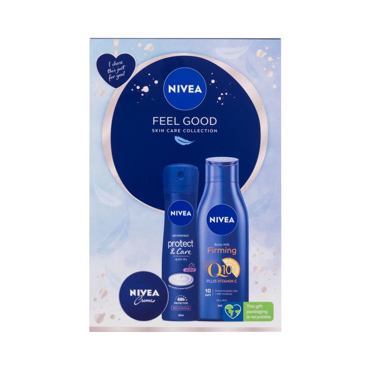 Nivea Feel Good Σετ δώρου Γαλάκτωμα σώματος Firming Q10 250 ml + Αντιιδρωτικό Protect &amp; Care 150 ml + Κρέμα γενικής χρήσης 30 ml