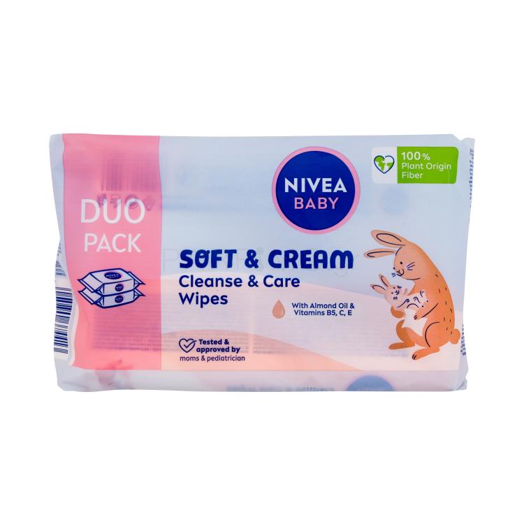 Nivea Baby Soft &amp; Cream Cleanse &amp; Care Wipes Καθαριστικά μαντηλάκια για παιδιά 2x57 τεμ