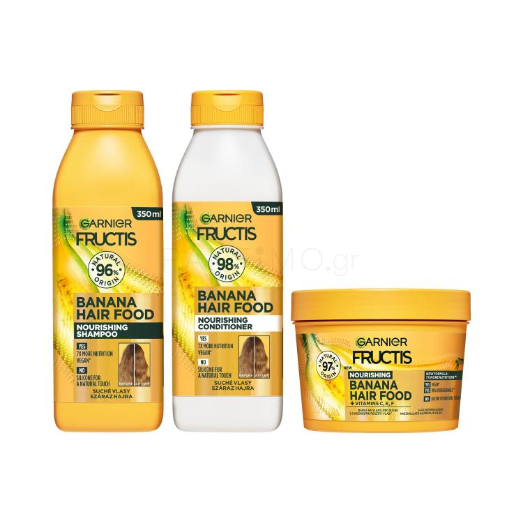 ΕΚΠΤΩΤΙΚΟ ΠΑΚΕΤΟ Σαμπουάν Garnier Fructis Hair Food Banana Nourishing Shampoo + Μαλακτικό μαλλιών Garnier Fructis Hair Food Banana Nourishing Conditioner + Μάσκα μαλλιών Garnier Fructis Hair Food Banana Nourishing Mask