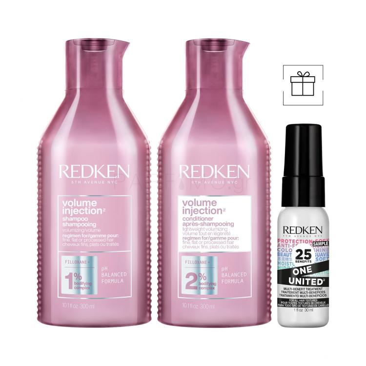 ΕΚΠΤΩΤΙΚΟ ΠΑΚΕΤΟ Σαμπουάν Redken Volume Injection + Μαλακτικό μαλλιών Redken Volume Injection + Σπρέι για λάμψη Redken One United All-in-one