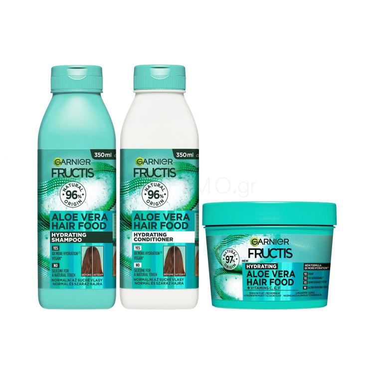 ΕΚΠΤΩΤΙΚΟ ΠΑΚΕΤΟ Σαμπουάν Garnier Fructis Hair Food Aloe Vera Hydrating Shampoo + Μαλακτικό μαλλιών Garnier Fructis Hair Food Aloe Vera Hydrating Conditioner + Μάσκα μαλλιών Garnier Fructis Hair Food Aloe Vera Hydrating Mask