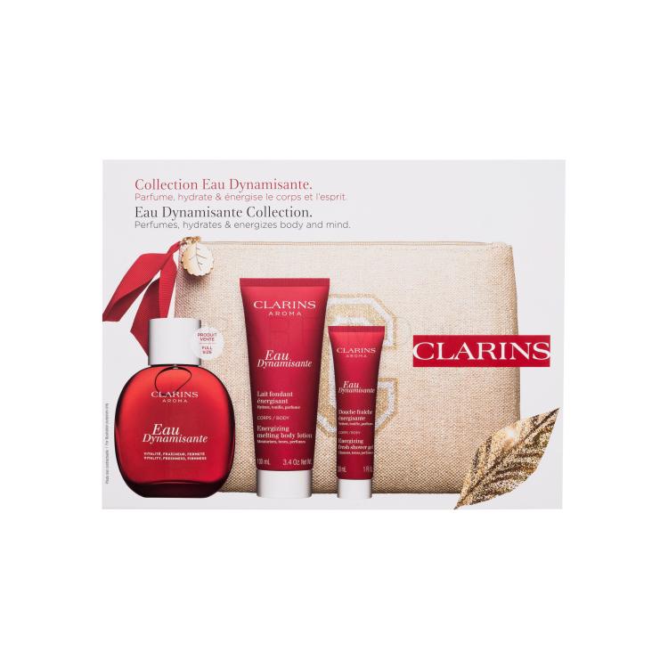 Clarins Eau Dynamisante Σετ δώρου αναζωογονητικό τονωτικό σώματος 100 ml + λοσιόν σώματος 100 ml + αφρόλουτρο 30 ml + τσαντάκι καλλυντικών