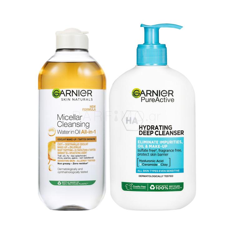 ΕΚΠΤΩΤΙΚΟ ΠΑΚΕΤΟ Μικυλλιακό νερό Garnier Skin Naturals Two-Phase Micellar Water All In One + Καθαριστικό τζελ Garnier Pure Active Hydrating Deep Cleanser