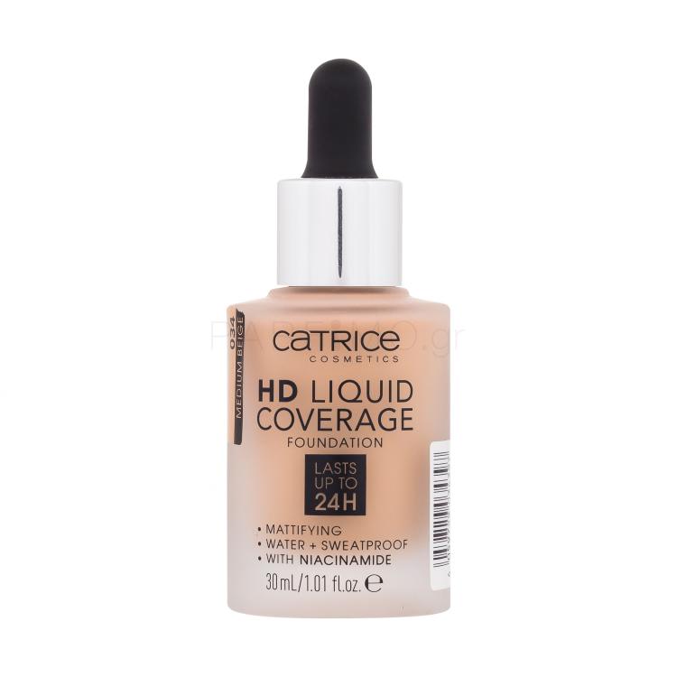 Catrice HD Liquid Coverage 24H Make up για γυναίκες 30 ml Απόχρωση 034 Medium Beige