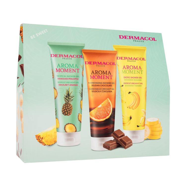 Dermacol Aroma Moment Be Sweet Σετ δώρου αφρόλουτρο Χαβανέζικος ανανάς 250 ml + αφρόλουτρο Βελγική σοκολάτα 250 ml + αφρόλουτρο Μπανάνα Μπαχάμας 250 ml