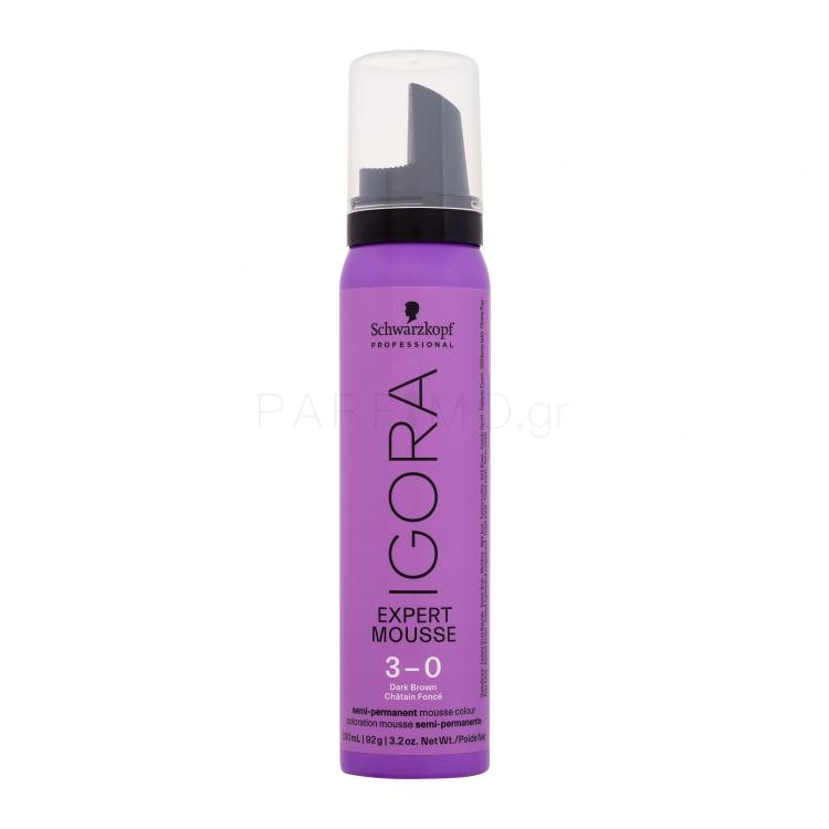 Schwarzkopf Professional Igora Expert Mousse Βαφή μαλλιών για γυναίκες 100 ml Απόχρωση 3-0 Dark Brown