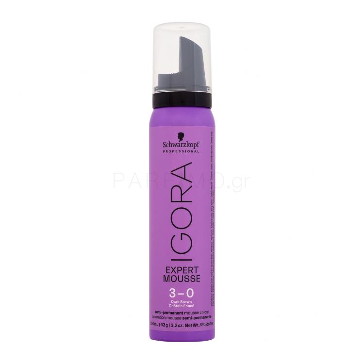 Schwarzkopf Professional Igora Expert Mousse Βαφή μαλλιών για γυναίκες 100 ml Απόχρωση 3-0 Dark Brown κατεστραμμένο φιαλίδιο