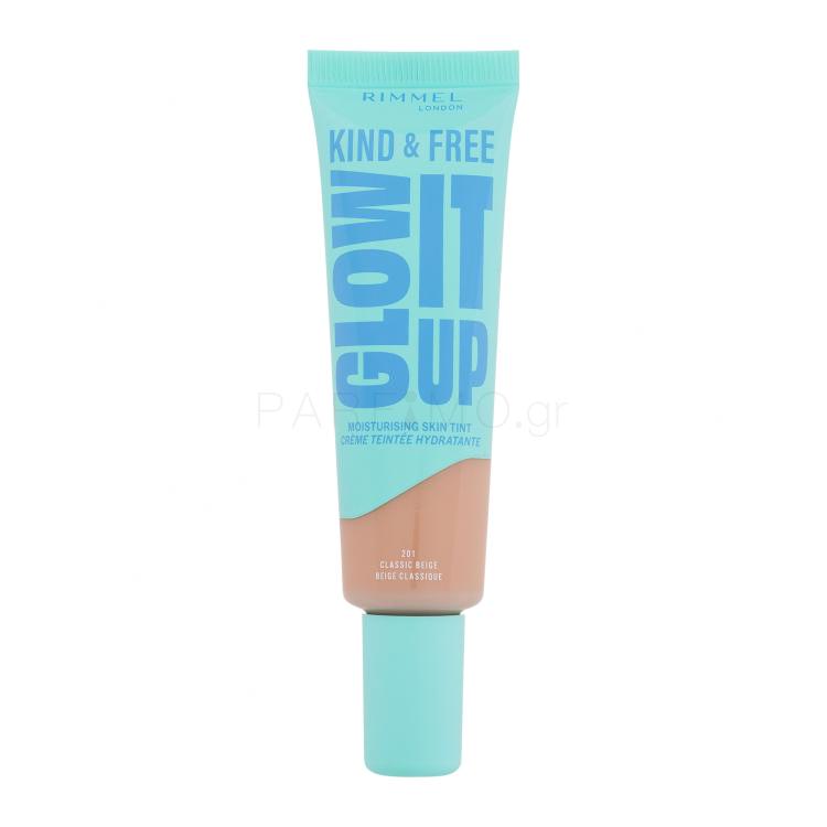 Rimmel London Kind &amp; Free Glow It Up Moisturising Skin Tint Make up για γυναίκες 30 ml Απόχρωση 201 Classic Beige