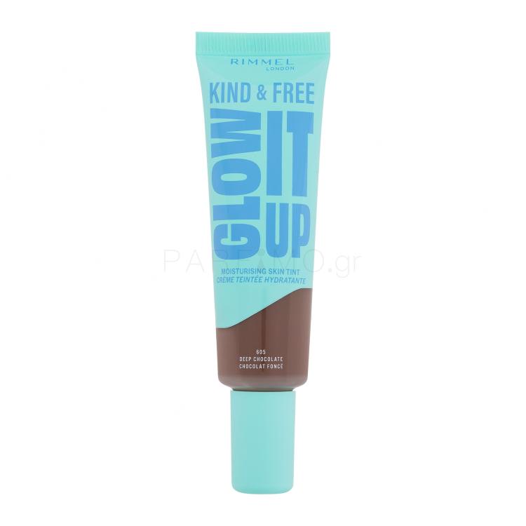 Rimmel London Kind &amp; Free Glow It Up Moisturising Skin Tint Make up για γυναίκες 30 ml Απόχρωση 605 Deep Chocolate