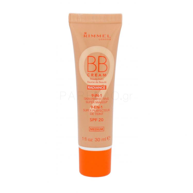 Rimmel London BB Cream Radiance 9in1 SPF20 ΒΒ κρέμα για γυναίκες 30 ml Απόχρωση Medium