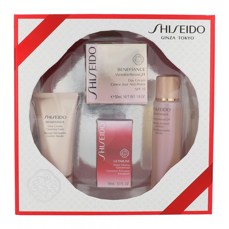 Shiseido Benefiance Wrinkle Resist 24 SPF15 Σετ δώρου Wrinkle Resist 24 Day Cream SPF15 50 ml + Cleansing Foam 50 ml + Wrinkle Resist 24 Softener Enriched 75 ml + Ultimune Power Infusing Concentrate 10 ml