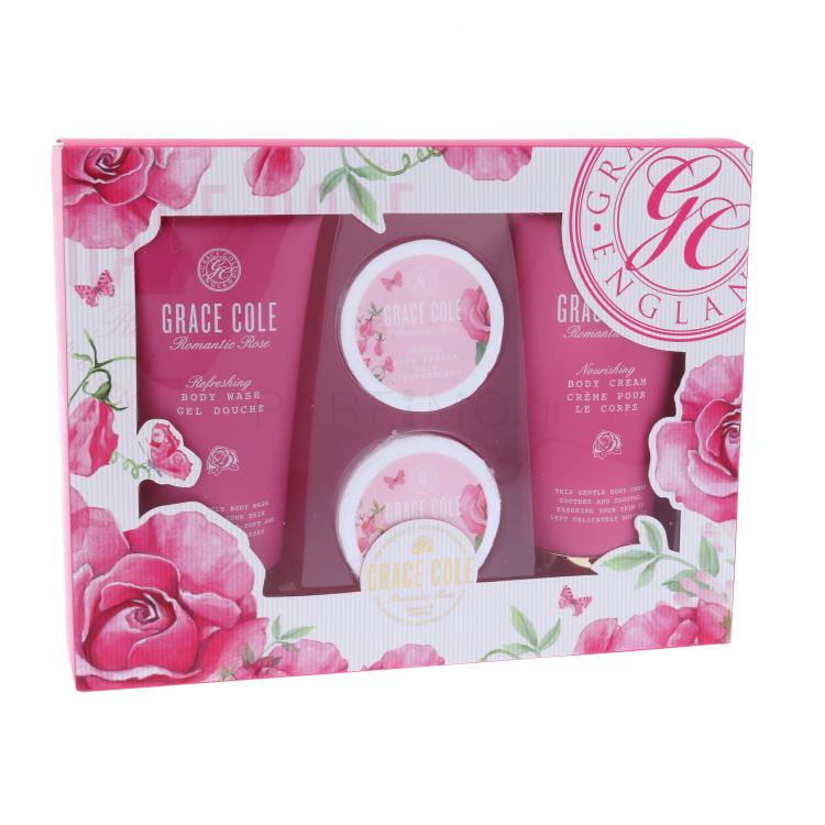 Grace Cole Romantic Rose Σετ δώρου αφρόλουτρο Refreshing 100 ml +κρέμα σώματος Nourishing 100 ml +αναβράζοντα δισκία λουτρού Relaxing 2 x 25 g