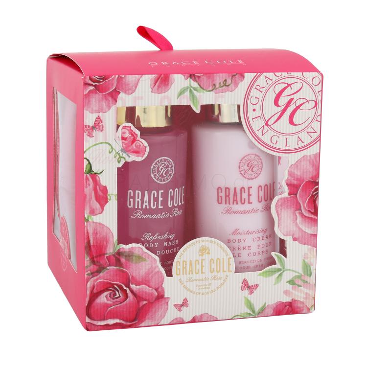 Grace Cole Romantic Rose Σετ δώρου αφρόλουτρο Refreshing 100 ml + κρέμα σώματος Moisturising 100 ml + σφουγγαράκι