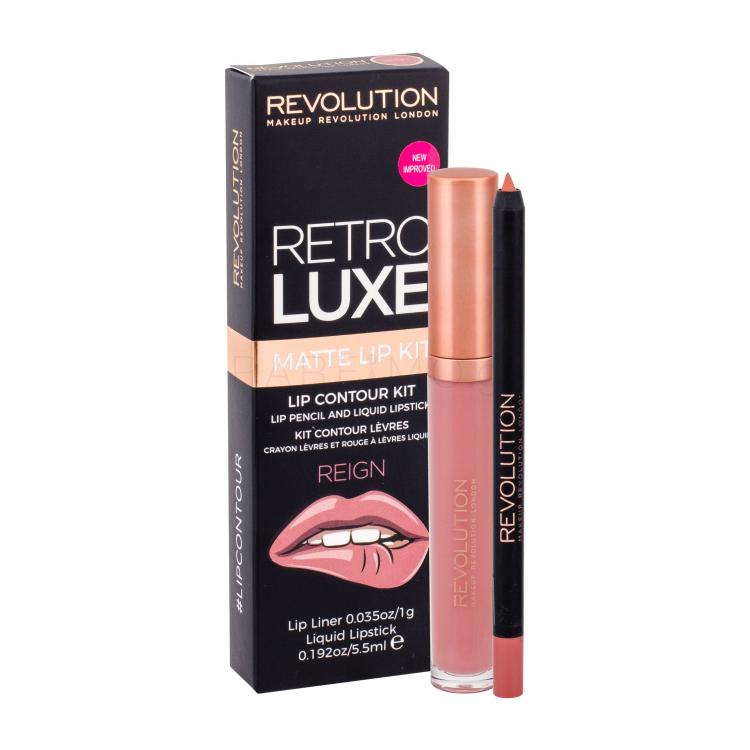 Makeup Revolution London Retro Luxe Matte Lip Kit Σετ δώρου υγρό κραγιόν 5,5 ml + κραγιόν περιγράμματος1 g