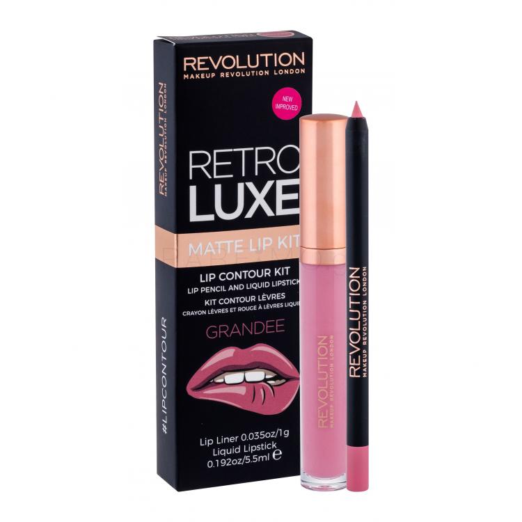 Makeup Revolution London Retro Luxe Matte Lip Kit Σετ δώρου υγρό κραγιόν 5,5 ml + μολύβι χειλιών για περίγραμμα 1 g