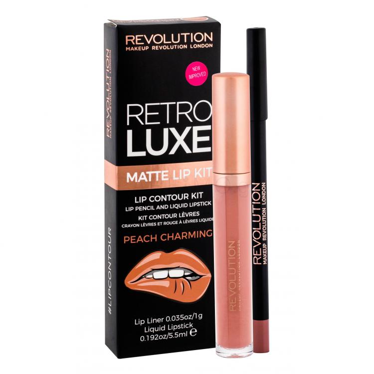 Makeup Revolution London Retro Luxe Matte Lip Kit Σετ δώρου υγρό κραγιόν 5,5 ml + μολύβι χειλιών για περίγραμμα 1 g