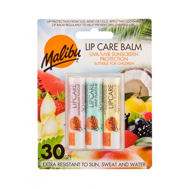 Malibu Lip Care SPF30 Σετ δώρου βάλσαμο χειλιών 4 g + βάλσαμο χειλιών 4 g Mint + βάλσαμο χειλιών 4 g Vanilla