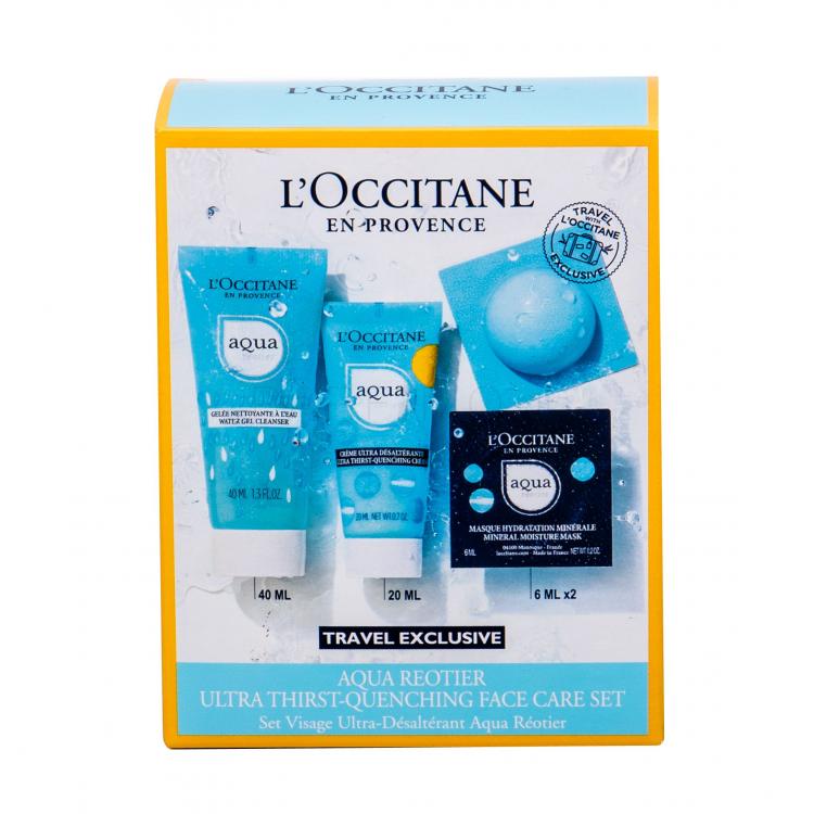 L&#039;Occitane Aqua Réotier Σετ δώρου φροντίδα προσώπου ημέρας  20 ml + γέλη καθαρισμού 40 ml + μάσκα προσώπου 2 pcs x 6 ml